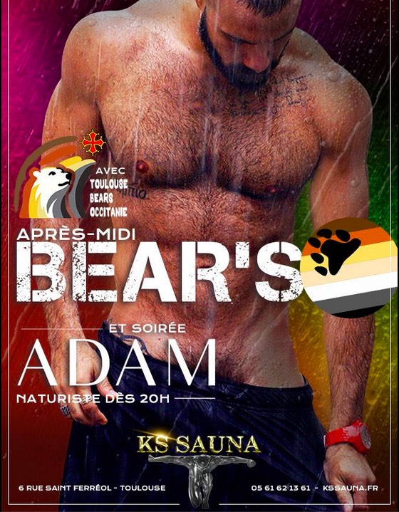 Sauna/cruising bears jusqu'à 20h - soirée Adam